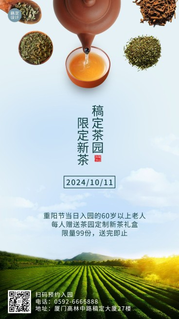 旅游出行重阳节茶园伴手礼营销实景手机海报预览效果