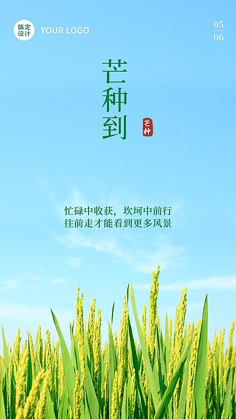 清新实景6.5芒种节气正能量祝福