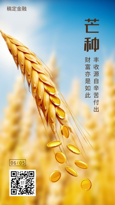 金融保险芒种节气祝福简约海报