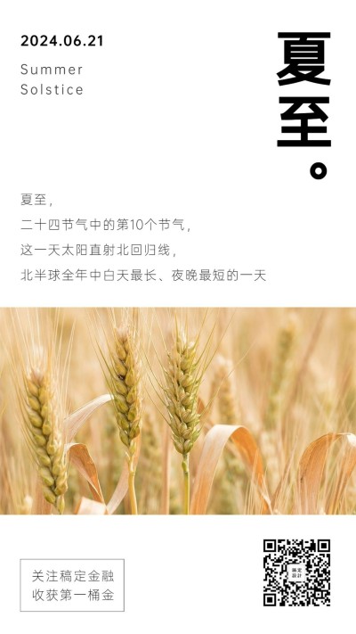 金融保险夏至节气节日金融祝福问候日签海报