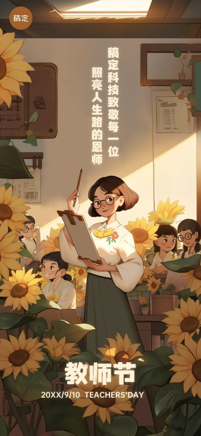 企业教师节节日祝福温馨感全屏竖版海报AIGC