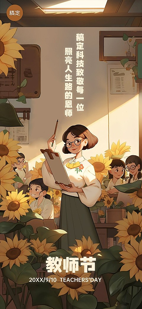 企业教师节节日祝福温馨感全屏竖版海报AIGC
