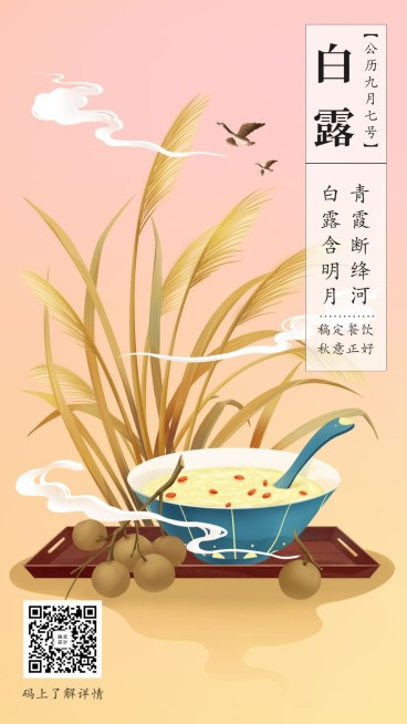 白露节气手绘中国风海报预览效果