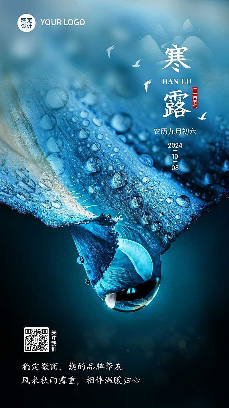 寒露节气祝福问候实景简约手机海报