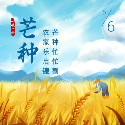 芒种节气祝福农耕丰收方形海报