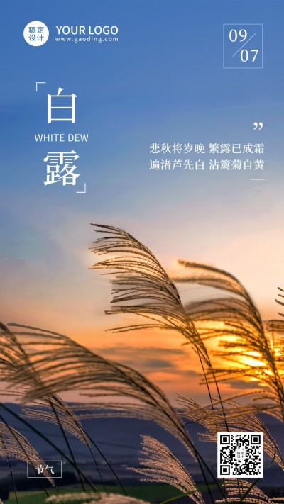 白露节气祝福问候实景手机海报