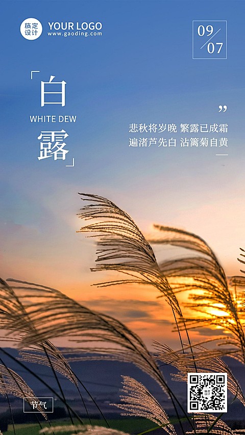 白露节气祝福问候实景手机海报