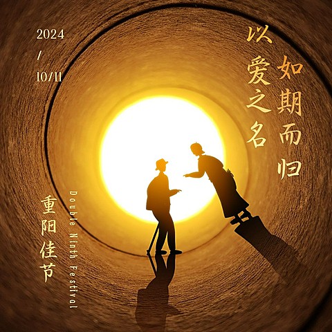 九九重阳节圆圈光影质感文艺方形海报