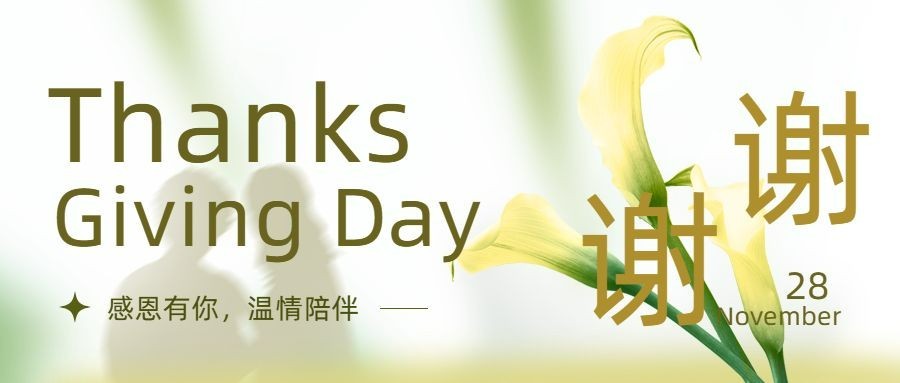 感恩节清新文艺花朵感谢祝福公众号首图