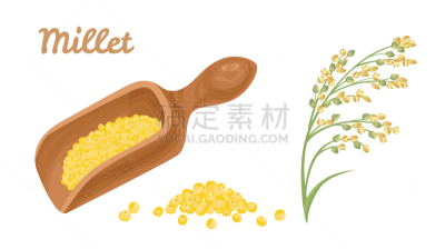 堆,糜子,绘画插图,卡通,木制,稷,谷类,矢量,铲子,动物耳朵