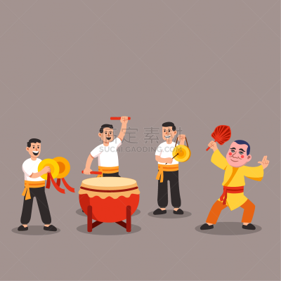 绘画插图,人群,传统音乐家,传统,狮子,舞蹈,卡通,新的,音乐人,乐趣