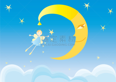夜晚,图像,天空,女孩,小精灵,黄色,睡帽,飘然,小的,飞