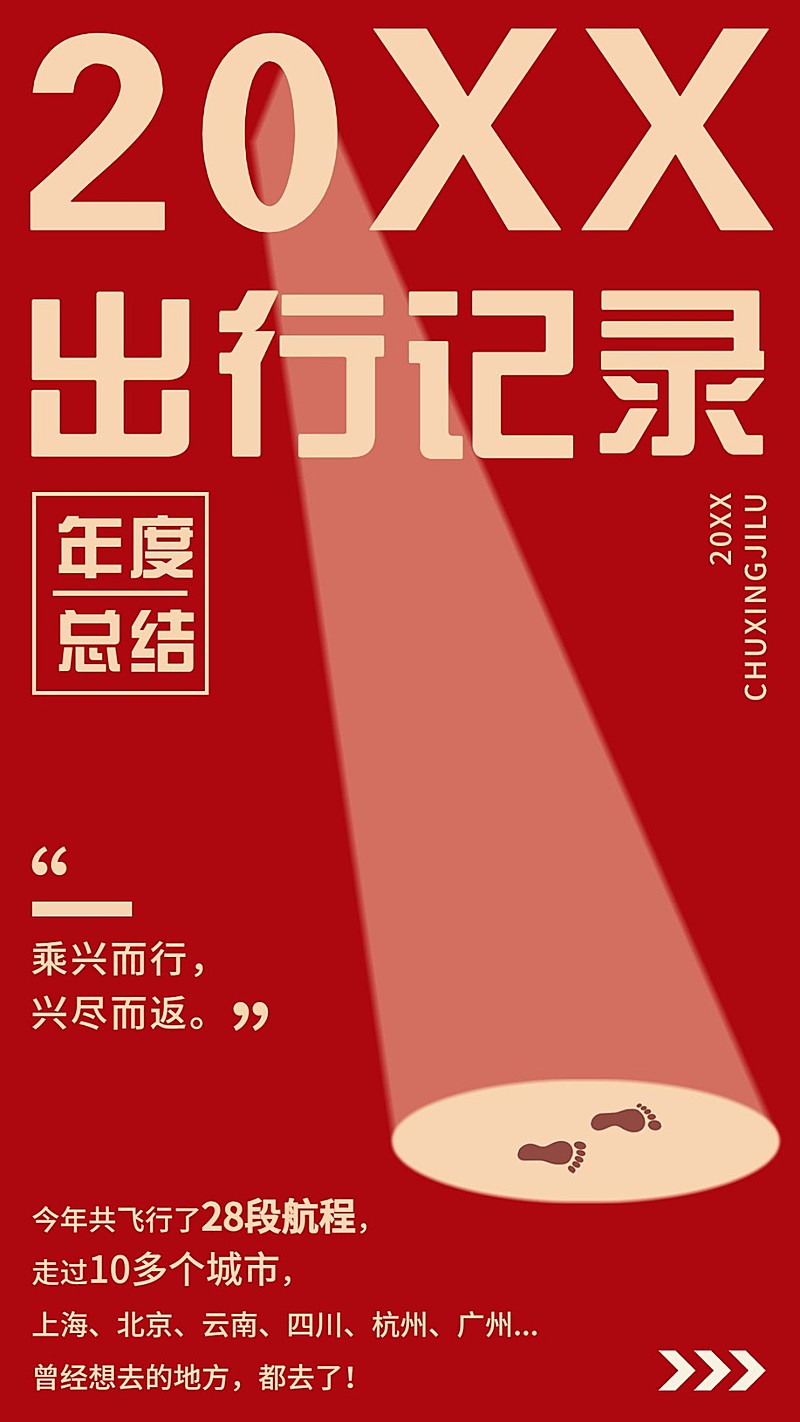 年终总结红色喜庆年度出行记录手机海报