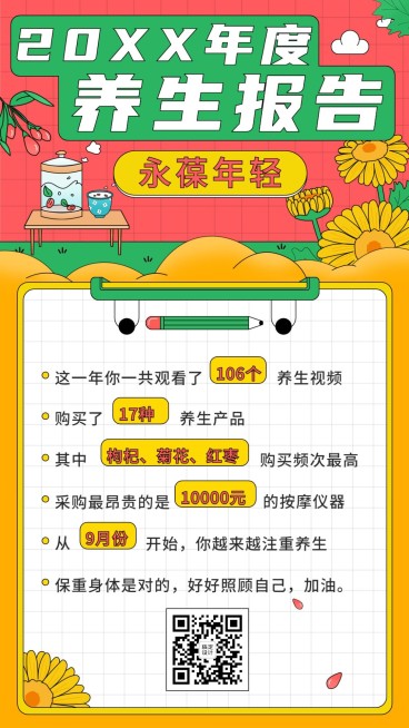 年终总结2021年度养生报告可爱手机海报预览效果