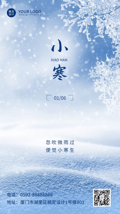 小寒节气祝福雪花实景手机海报