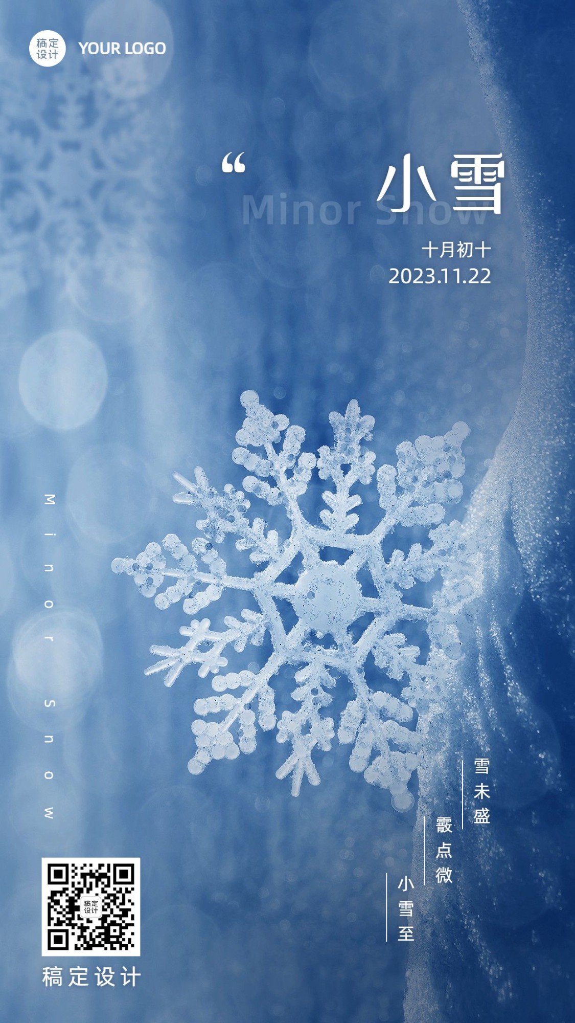 小雪节气祝福问候冬天实景冰霜手机海报预览效果