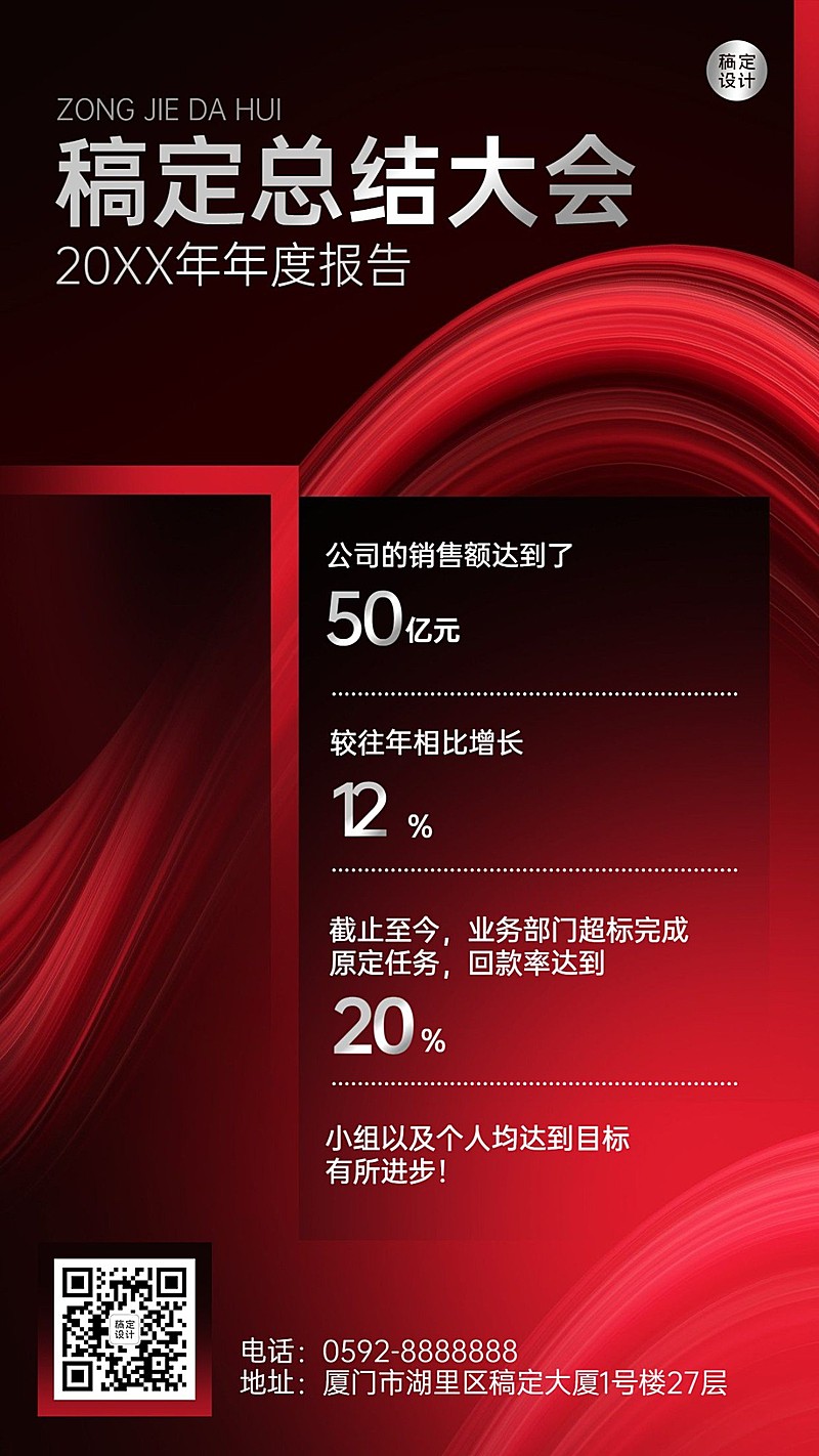 年终总结年度成就回顾红色酷炫手机海报