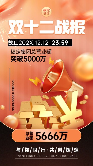 双十二双12业绩销售喜报战报手机海报预览效果