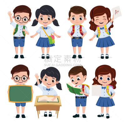 儿童,性格,学生,矢量,重返校园,学校,制服,教育