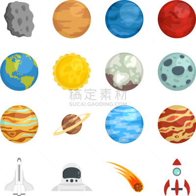 行星,图标集,天王星,地球形,植物,冥王星,宇航员,顺序,科学,星系