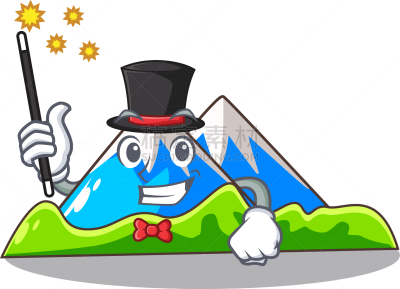魔术师,山,卡通,公亩,可爱的,面部表情,兔子,站