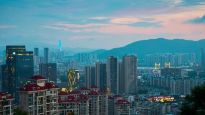 中国曙光珠海名山公园顶城市景观航空全景图 延时