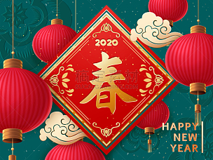 春节,灯笼,新年前夕,中国,运气,云,2020,传统,球体,贺卡