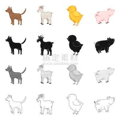 厨房,图标,可爱的,农业,纯种犬,复活节,食品,狗,猪