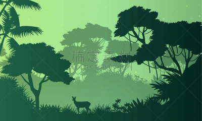 热带雨林,鹿,地形,自然美,自然,风景,植物群,灌木,枝,剪影