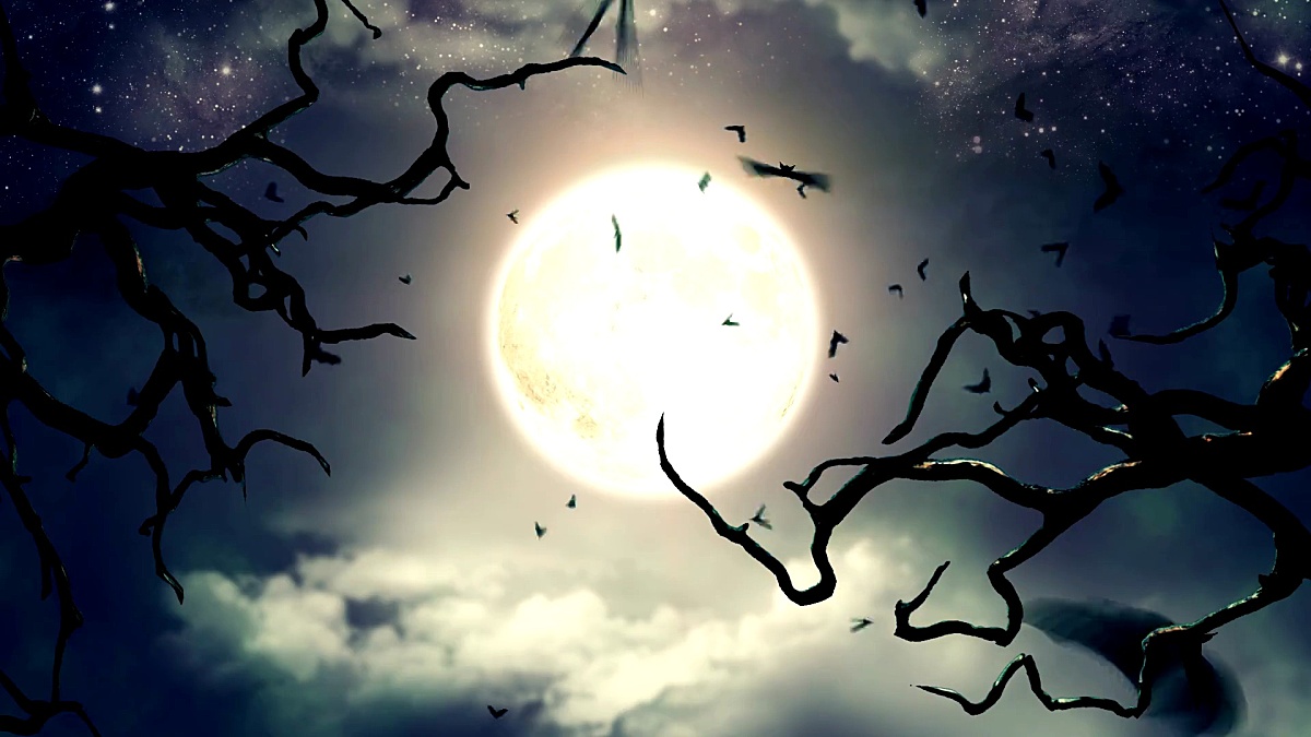 Flying bats in the light of spooky Moon HD