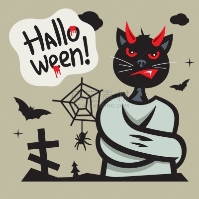 猫,恶魔,拘束衣,卡通,宠物,夜晚,红色,问候