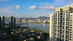 珠海市晴天生活公寓楼河桥空中全景 中国