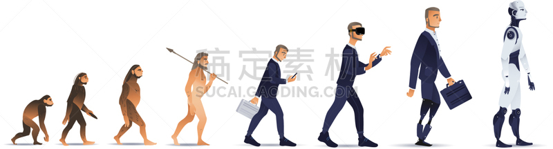 自动的,猴子,人,动物,套装,侧面像,商务,南方古猿,进展