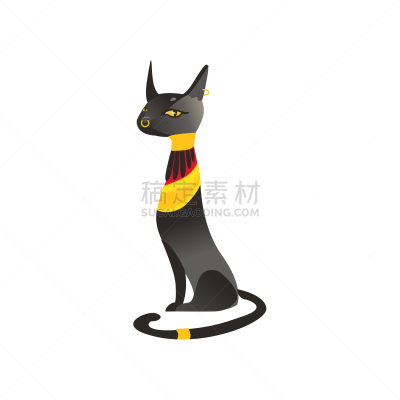 猫,女神,贝斯特女神,黑色,古埃及文明,分离着色,白色,坐,装饰