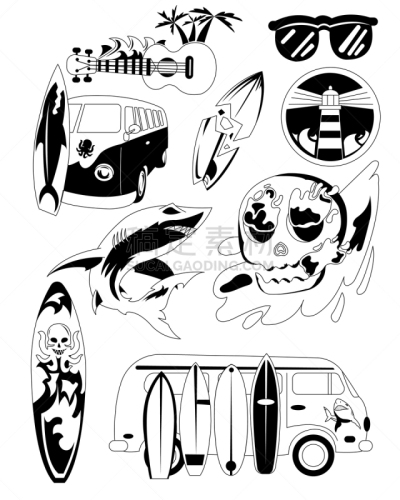 汽车,美因河,鲨鱼,波浪,经理,40-80年代风格复兴,高崖跳伞,冲浪,布置,休闲