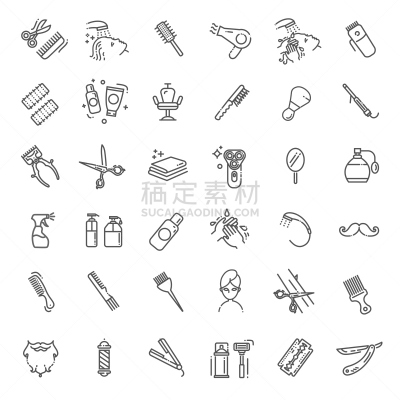 理发店,发型屋,矢量,计算机图标,专业人员,椅子,细的,化妆刷,轮廓