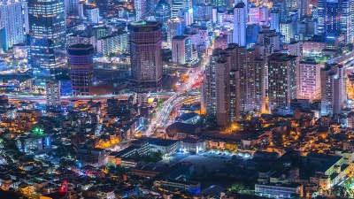  ，韩国夜晚的延时城市景观