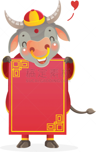 母牛,可爱的,传统,贺卡,春节,中文,新年前夕,十二生肖,动物,节日