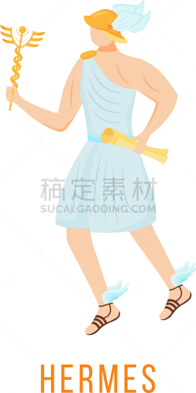 商业之神墨丘利,绘画插图,平坦的,矢量,灵性,神,分离着色,商人,动画片,古典希腊