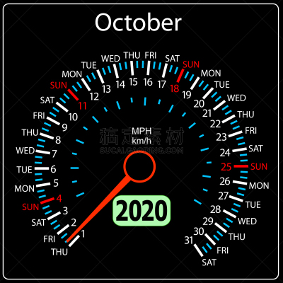 2020,十月,汽车,速度计,日历,周末活动,商务,进出港显示牌,月,弯曲