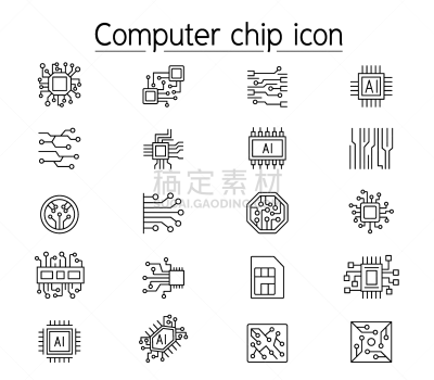 细的,图标集,电脑芯片,线条,高雅,有序,概念象征,技术,泰国,想法