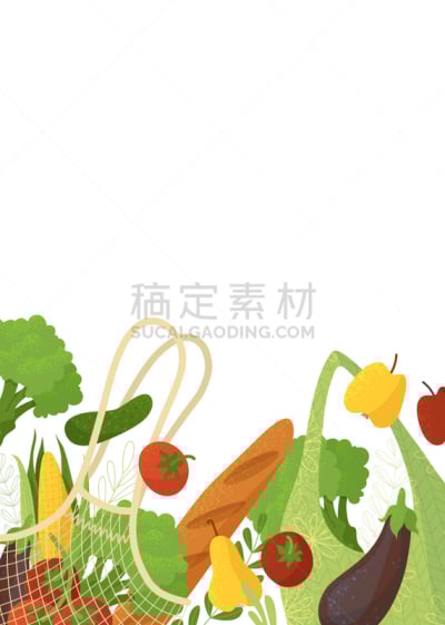 环境保护,商品,绘画插图,有机食品,平坦的,矢量,手包,法式长棍面包,素食,蔬菜
