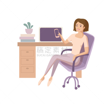 女人,计算机,住宅内部,工作,挨着
