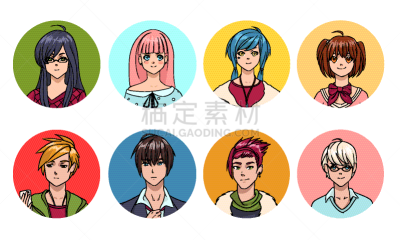 可爱的,性格,日本漫画风格,女孩,动画片,头像,男孩,亚洲,布置,收集