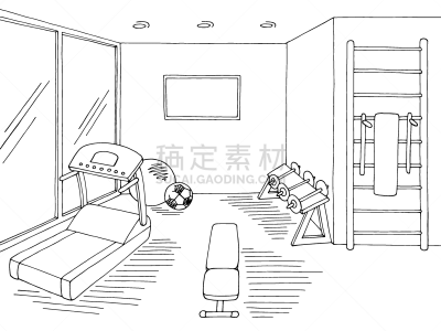 草图,绘画插图,白色,室内,健身房,矢量,黑色,插画,空的,运动