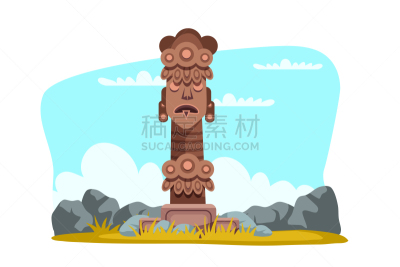 图腾柱,神,石头,秘密,背景分离,面具,热带气候,人类居住地,云,草
