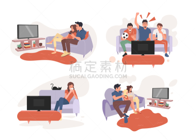 伴侣,观看,绘画插图,女孩,竞技运动,看电视,青年女人,观看,相伴,传播