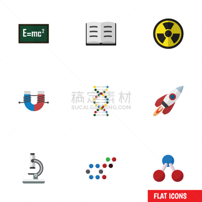 科学,计算机图标,平坦的,舞台,爱因斯坦,生物学,理论设计标签,红色,球体,电磁的