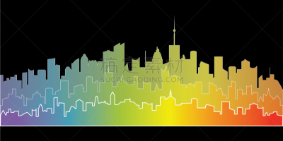 彩虹,地形,城市,达义市,商务,建筑业,窗户,建筑,都市风景,剪影
