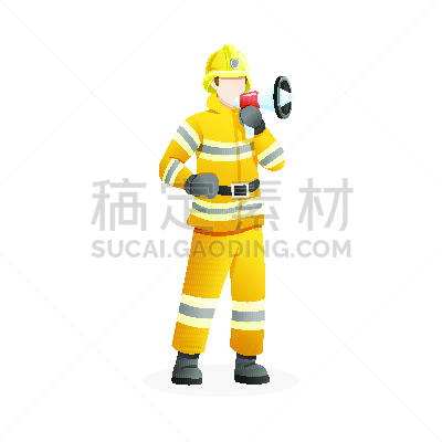 拿着,矢量,绘画插图,男性,扩音器,消防员,热,专业人员,软管,仅男人